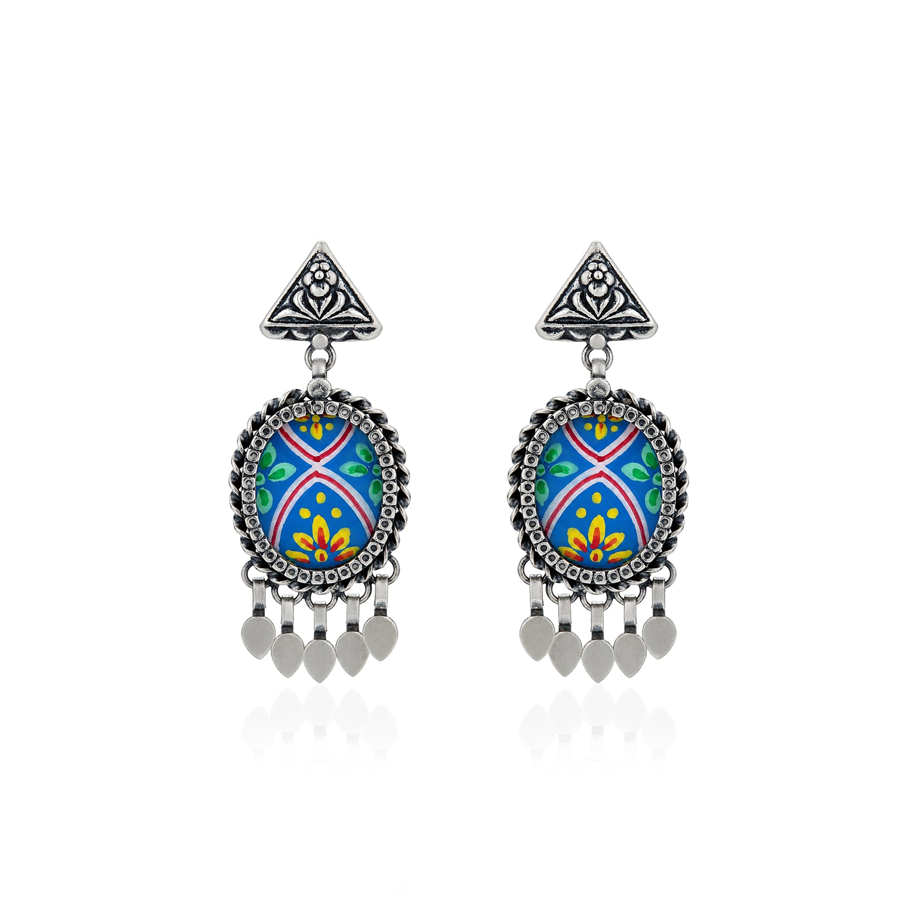 Triangle Folk 925 Sterling Silver Oxidised Drop Earrings