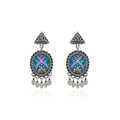 Triangle Folk 925 Sterling Silver Oxidised Drop Earrings