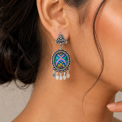 Triangle Folk 925 Sterling Silver Oxidised Drop Earrings