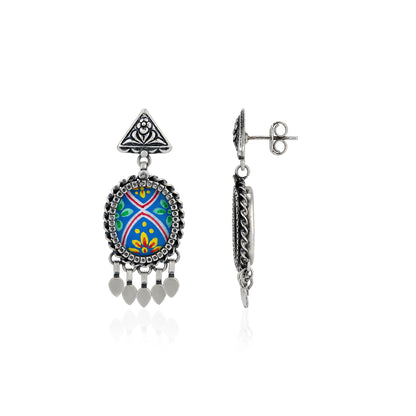 Triangle Folk 925 Sterling Silver Oxidised Drop Earrings