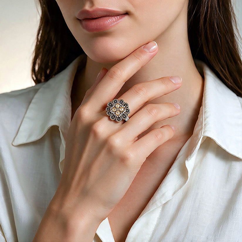 Tribal Floral Kundan Statement Ring