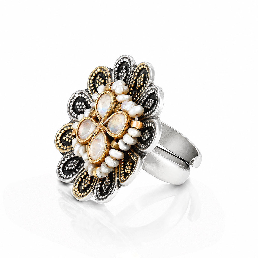 Tribal Floral Kundan Statement Ring