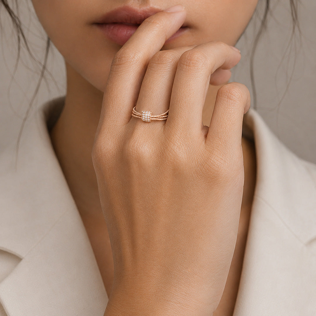 Triple Interlocking Twisted Rope Rose Gold Silver Ring