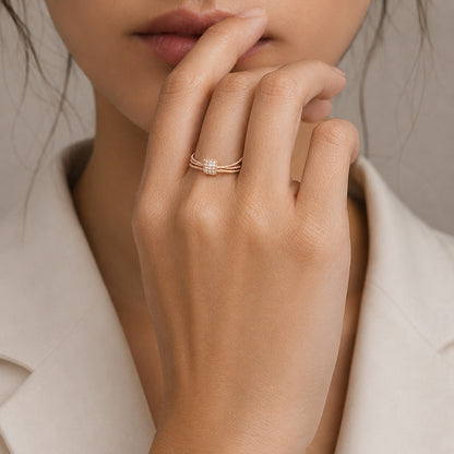 Triple Interlocking Twisted Rope Rose Gold Silver Ring