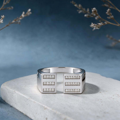 Triple Row Crystal Open Silver Ring
