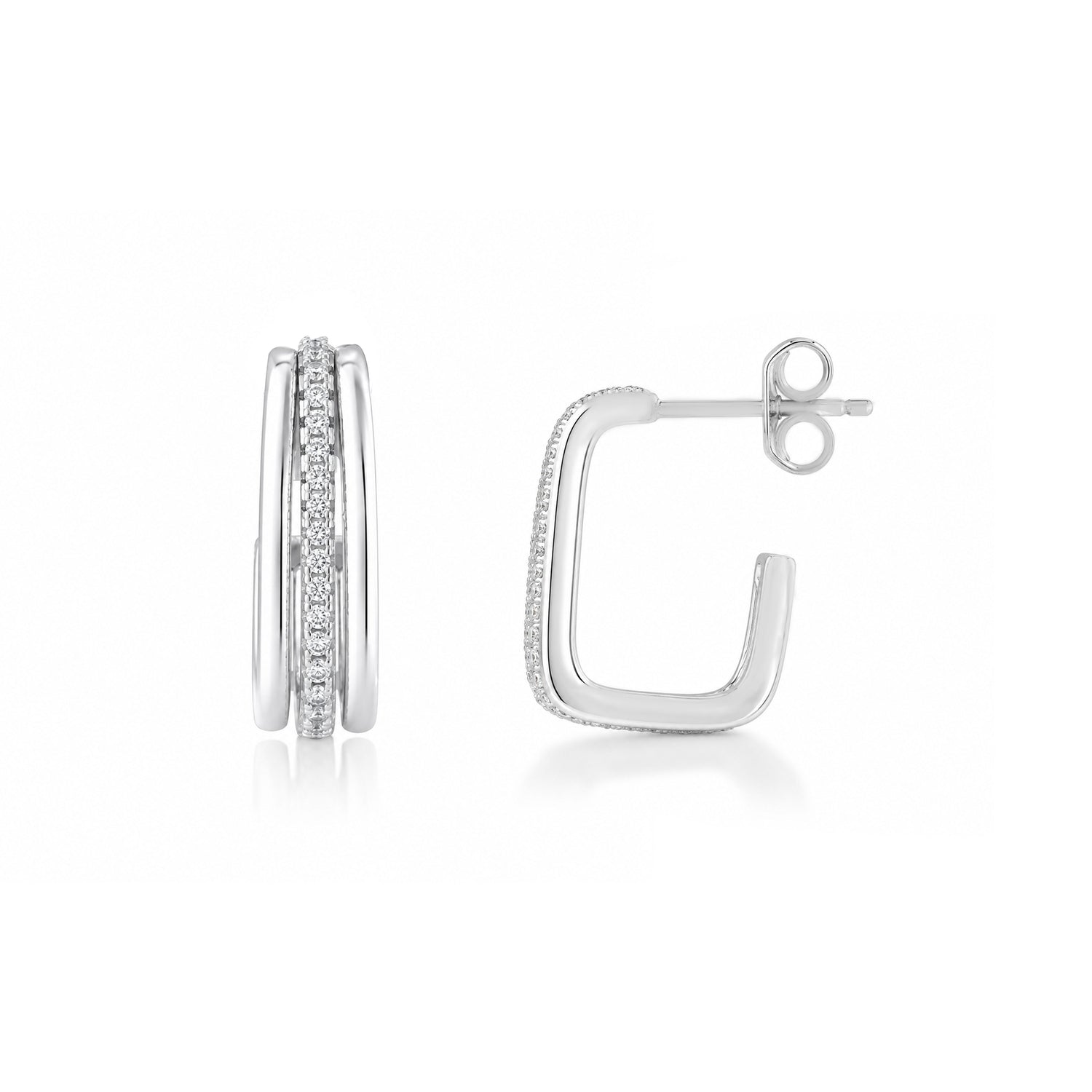 Triple Band 925 Sterling Silver Crystal Hoop Earrings