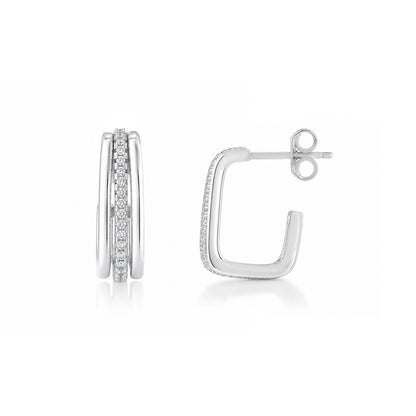 Triple Band 925 Sterling Silver Crystal Hoop Earrings