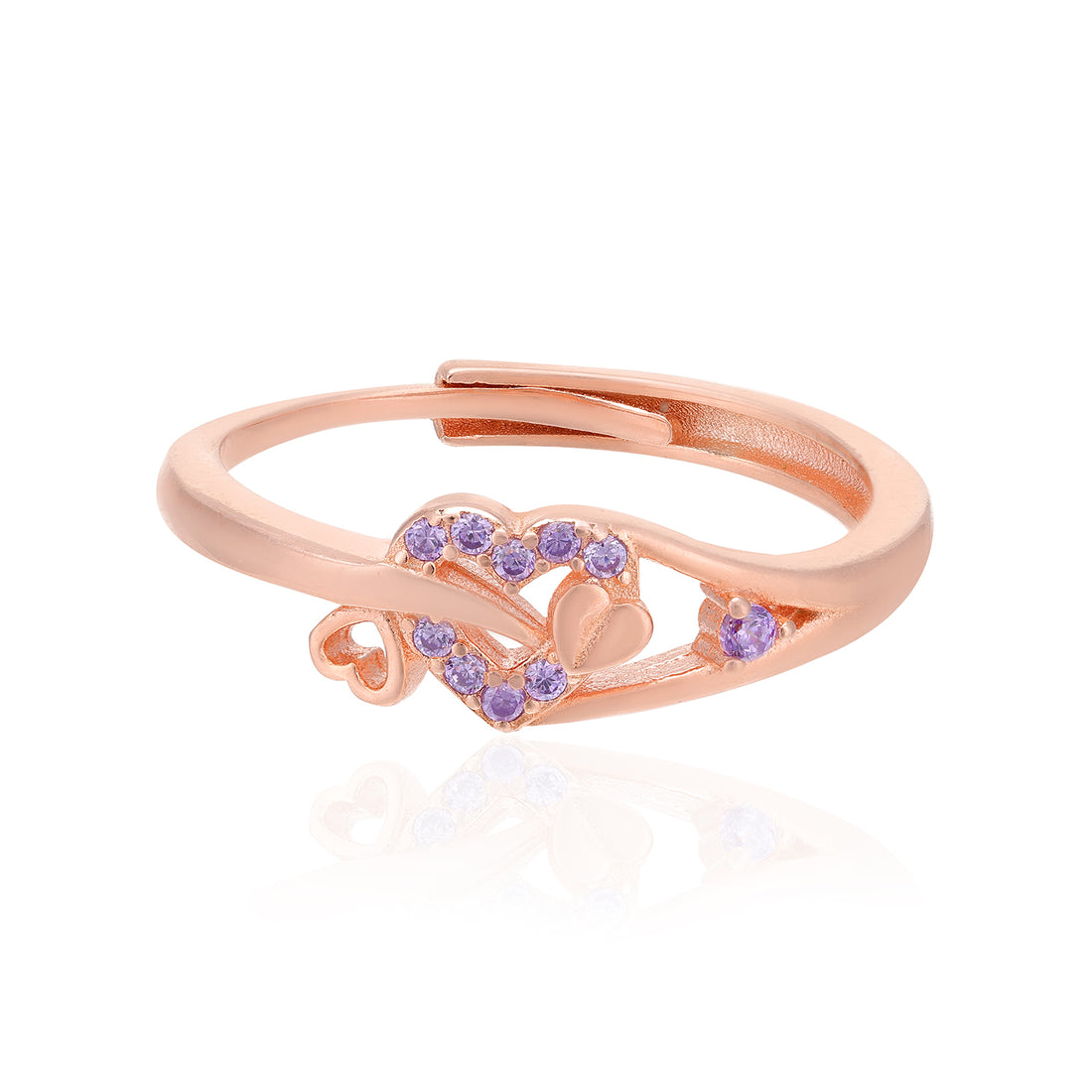 Triple Hearts Rose Gold 925 Vibrant Purple Stone Rings