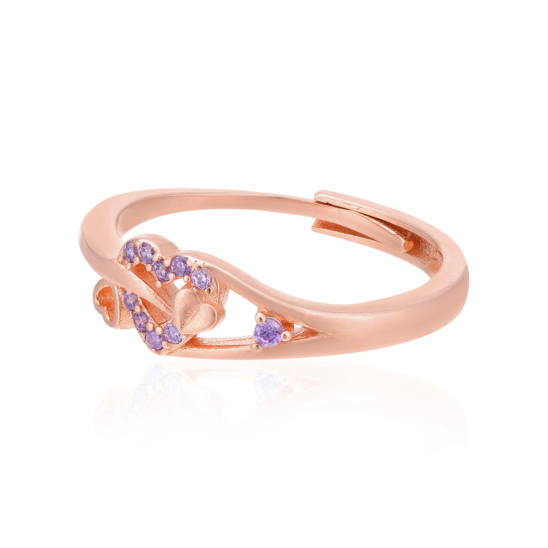 Triple Hearts Rose Gold Plated 925 Vibrant Purple Stone Rings
