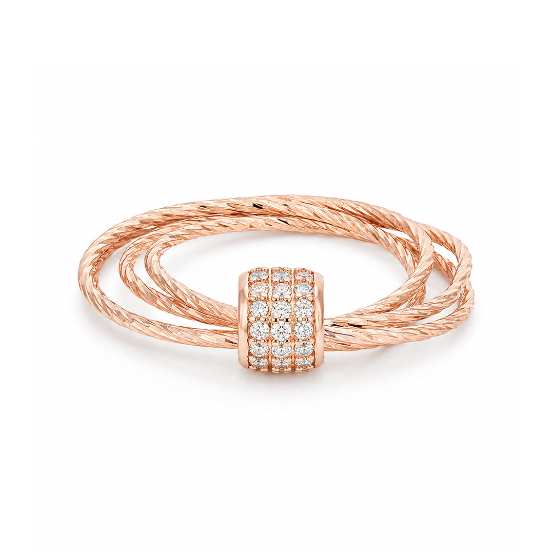 Triple Interlocking Twisted Rope Rose Gold Silver Ring