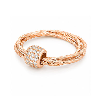 Triple Interlocking Twisted Rope Rose Gold Silver Ring