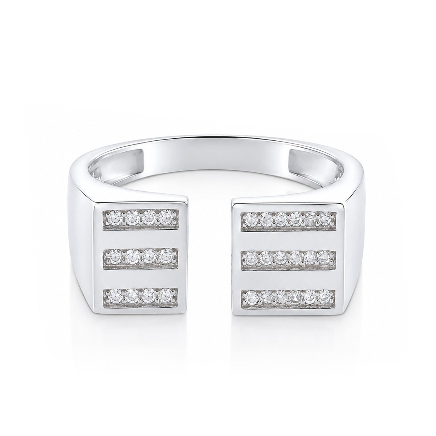 Triple Row Crystal Open Silver Ring