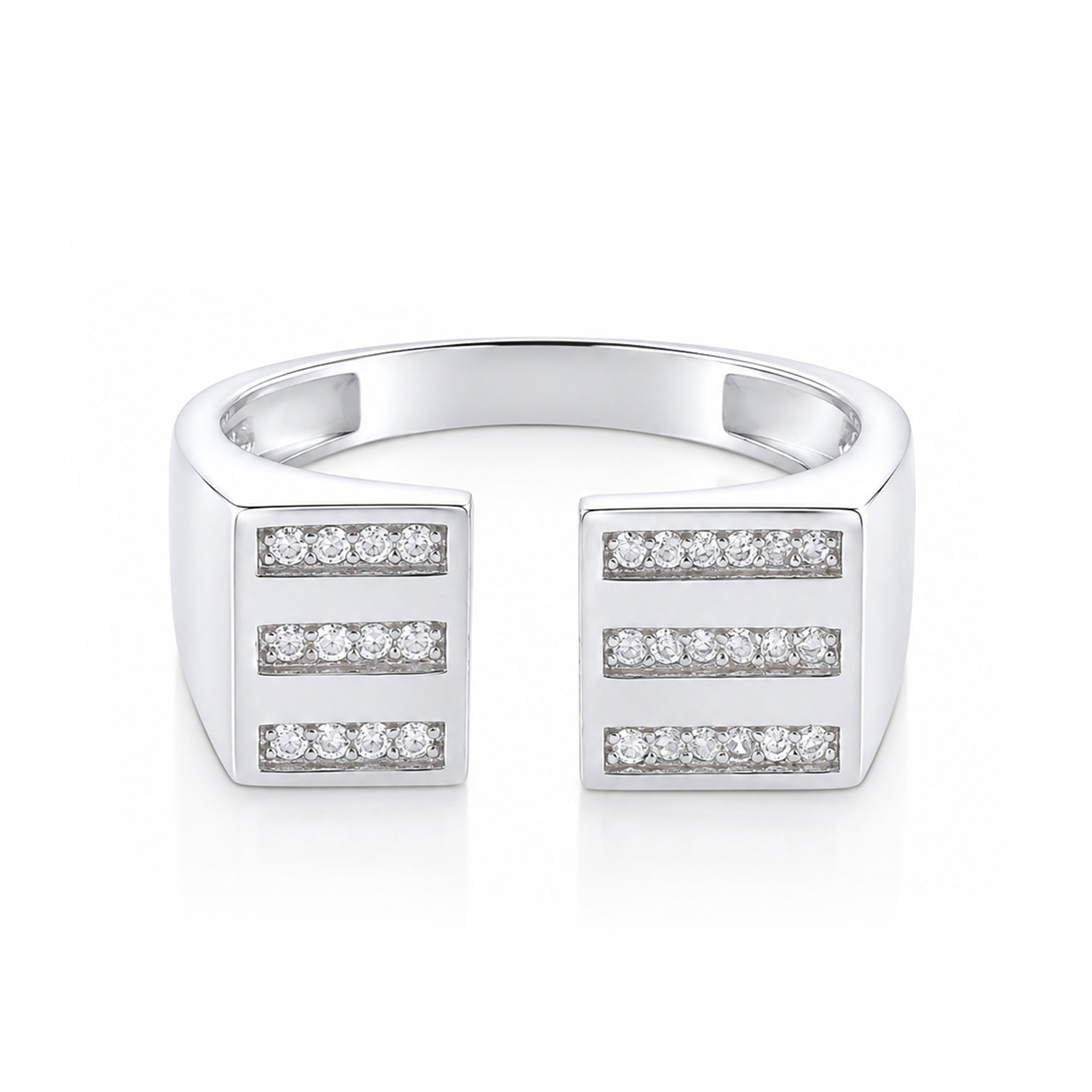 Triple Row Crystal Open Silver Ring