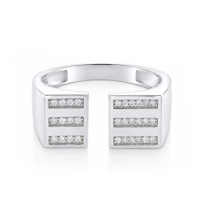 Triple Row Crystal Open Silver Ring