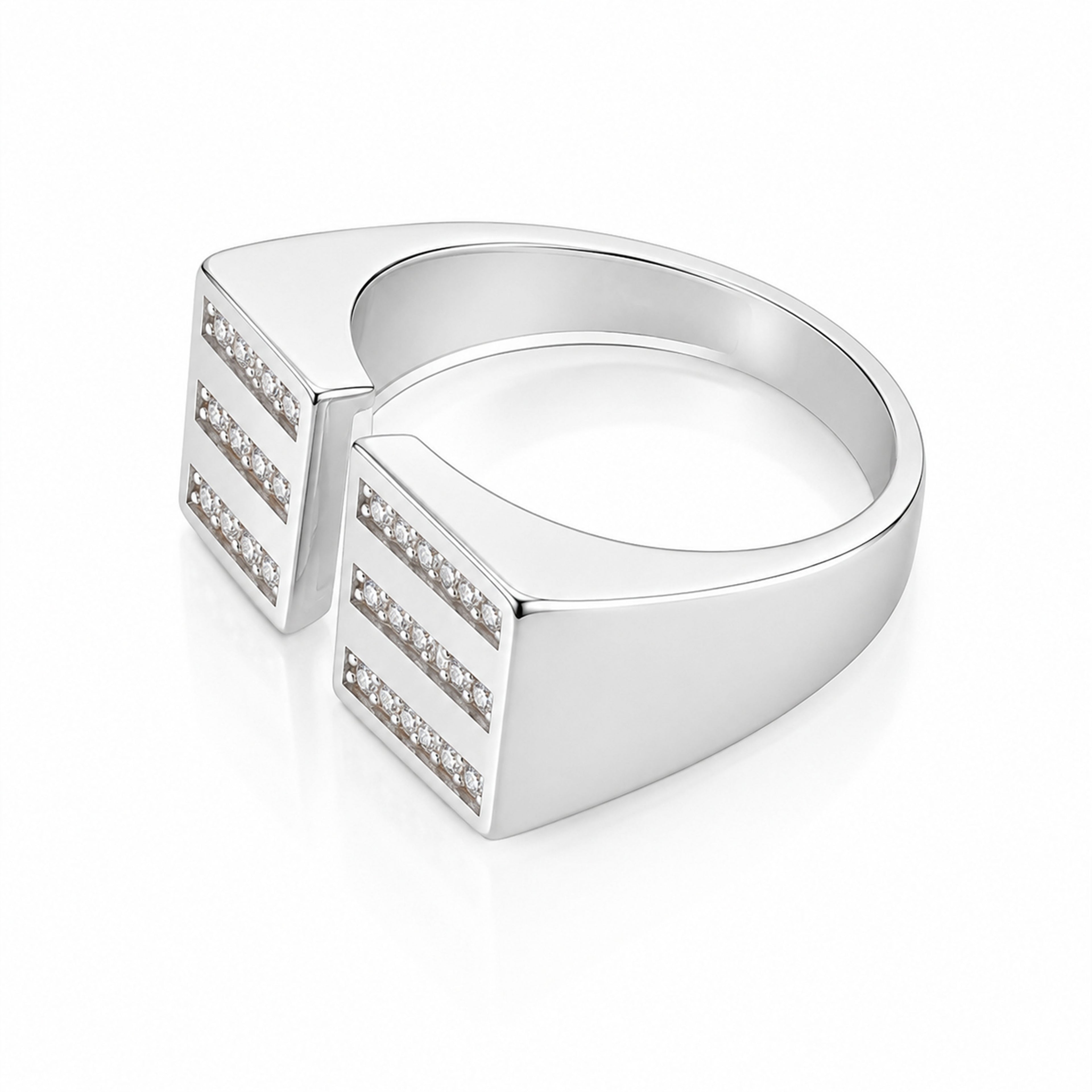 Triple Row Crystal Open Silver Ring