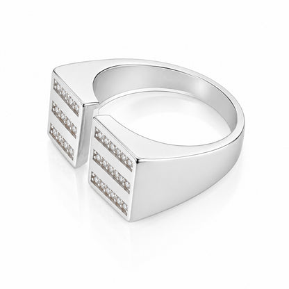 Triple Row Crystal Open Silver Ring