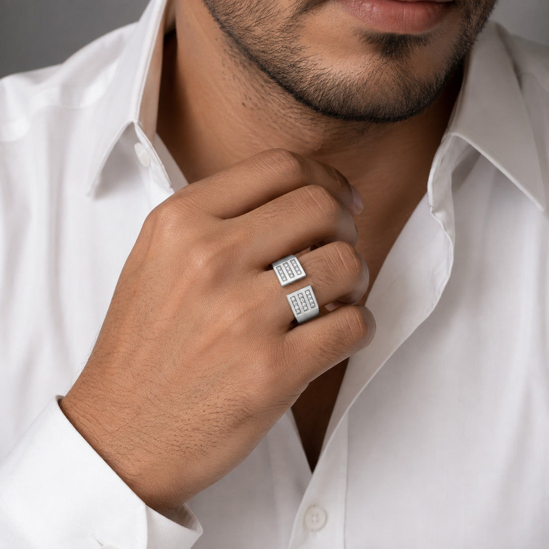Triple Row Crystal Open Silver Ring
