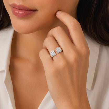 Triple Row Crystal Open Silver Ring