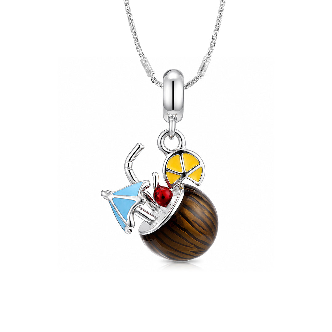 Tropical Coconut Cocktail 925 Sterling Silver Charm for Kids