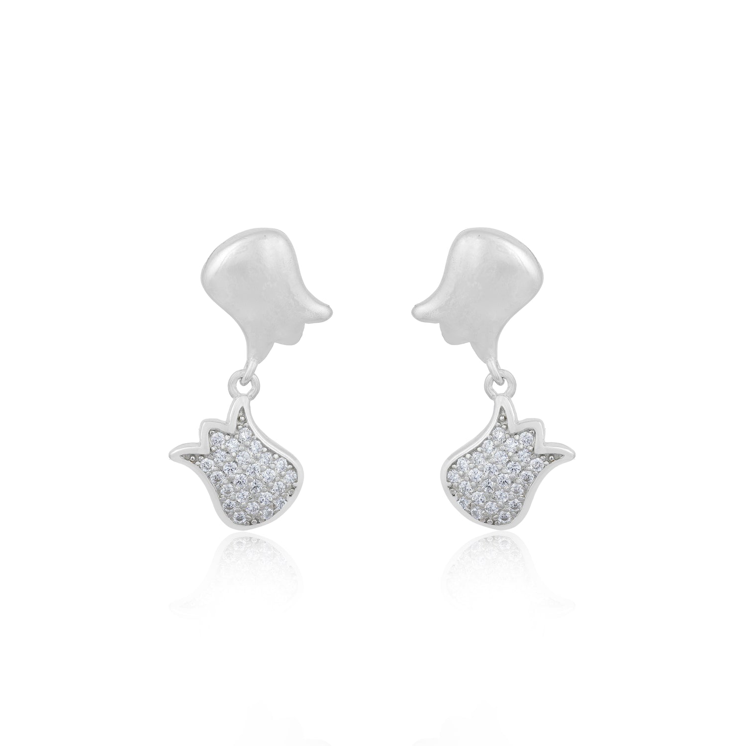 Tulip Sleek Stone Fusion Rhodium-Plated 925 Earring
