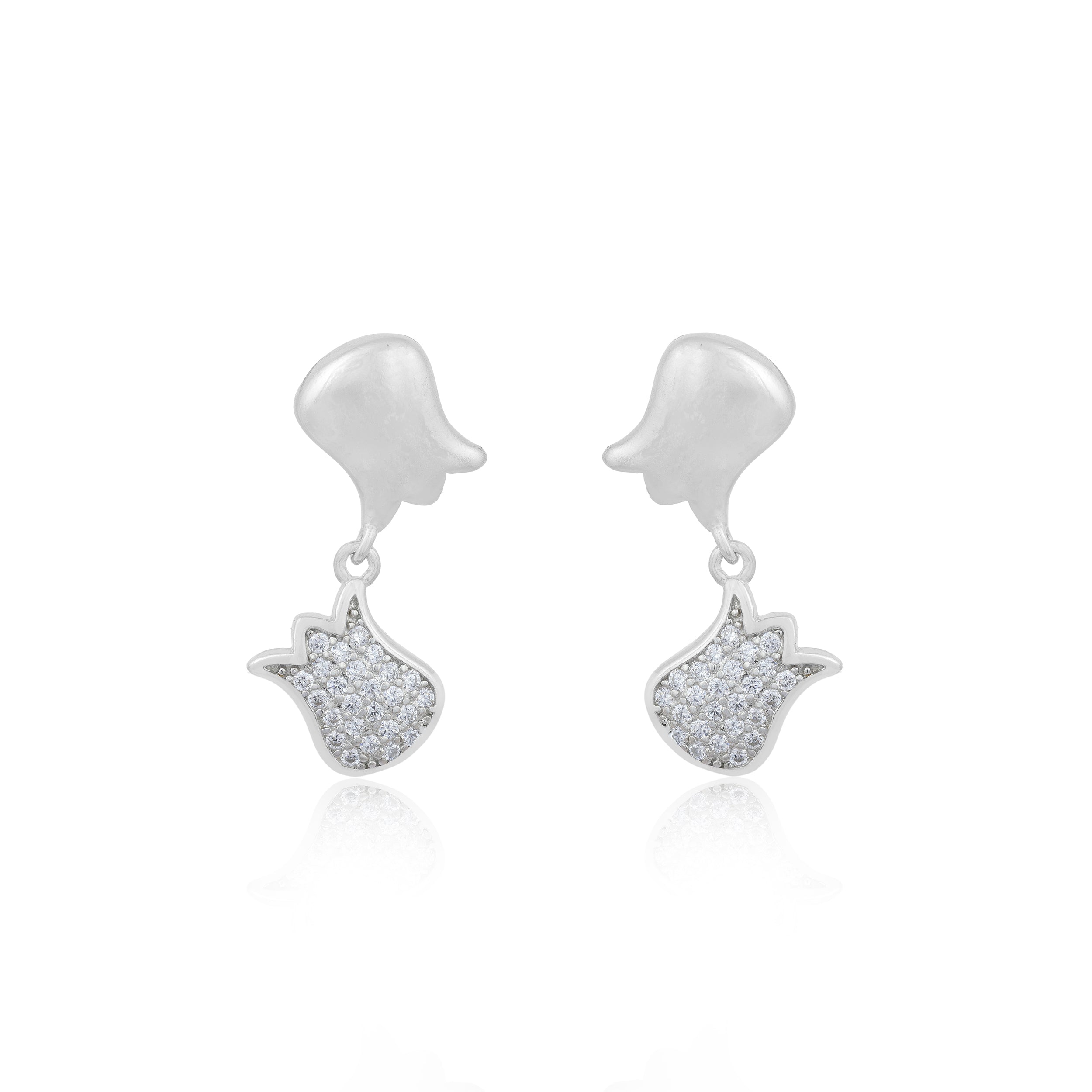 Tulip Sleek Stone Fusion Rhodium-Plated 925 Earring
