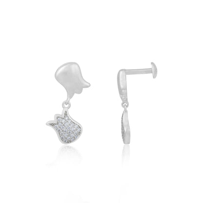 Tulip Sleek Stone Fusion Rhodium-Plated Earring
