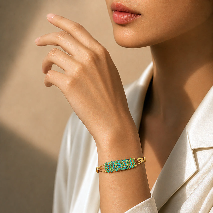 Turquoise Bloom 925 Sterling Silver Gold Plated Bracelet