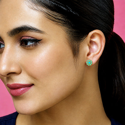 Turquoise Chakra 925 Sterling Silver Floral Stud Earrings