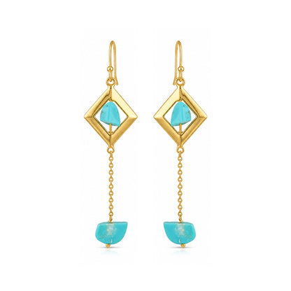 Turquoise Charm 925 Sterling Silver Chain Drop Earrings
