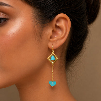 Turquoise Charm 925 Sterling Silver Chain Drop Earrings