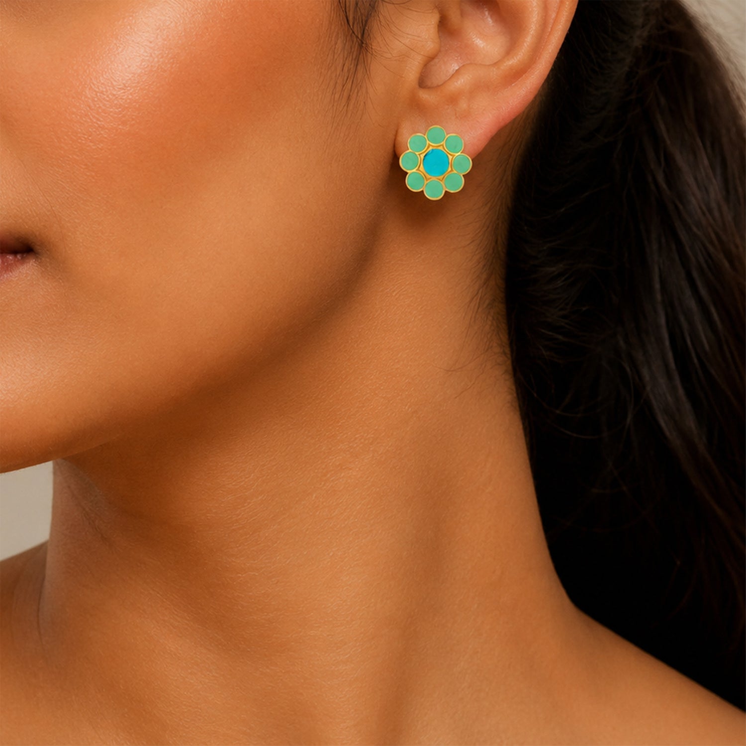 Turquoise Floral Bloom 925 Sterling Silver Stud Earrings