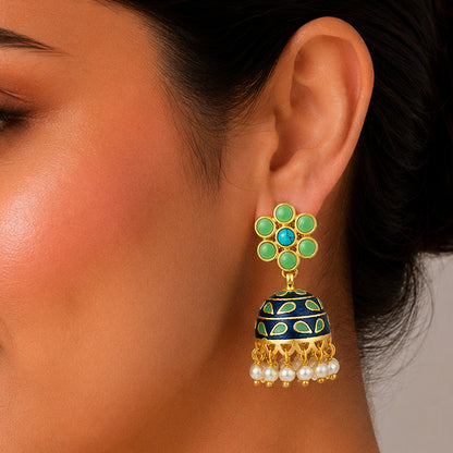 Turquoise Jhumka 925 Sterling Silver Pearl Drop Earrings