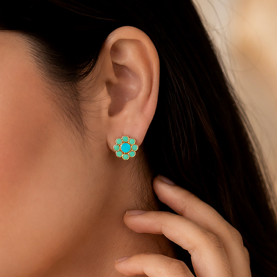 Turquoise Petal Charm 925 Sterling Silver Designer Earrings