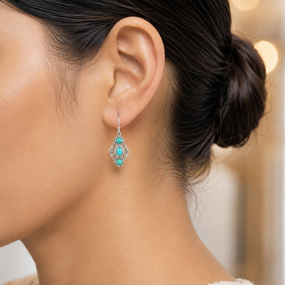 Turquoise Tribal Drop 925 Sterling Silver Earrings