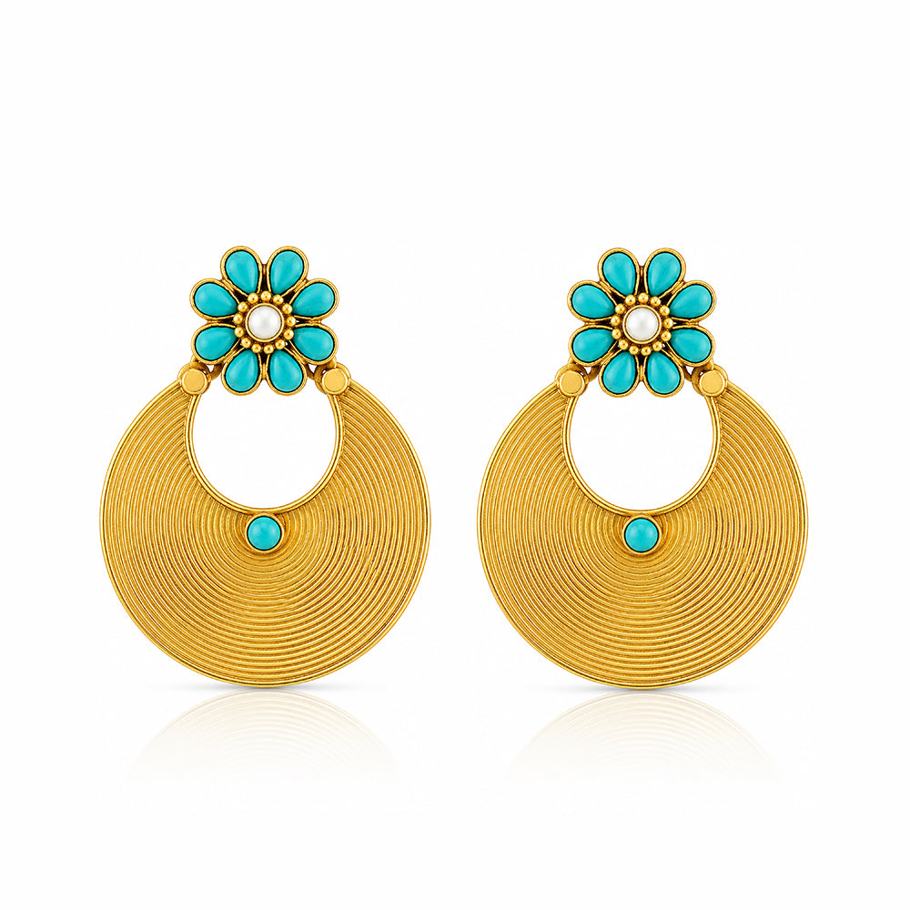 Turquoise Bloom 925 Sterling Silver Golden Halo Earrings