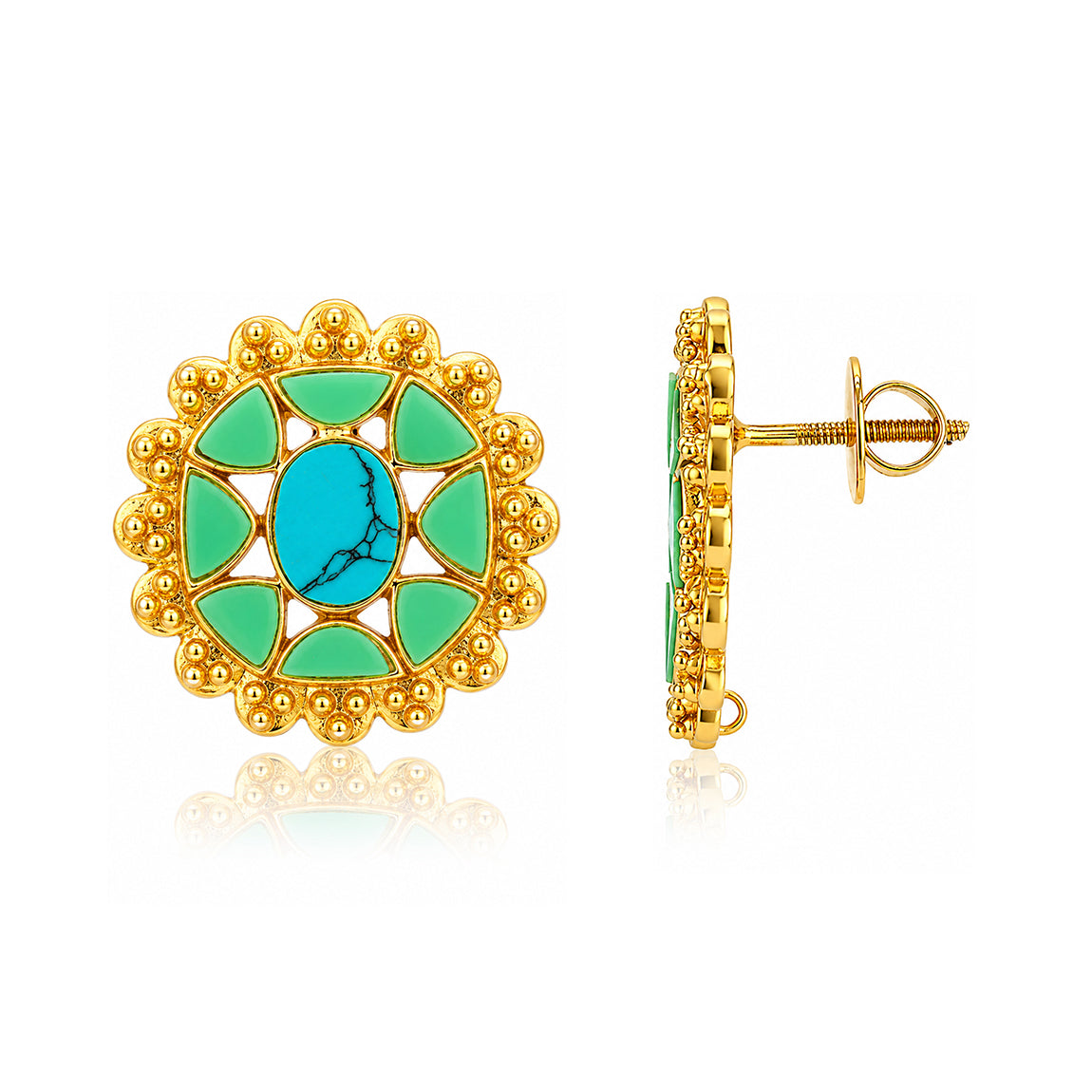 Turquoise Bloom Motif 925 Sterling Silver Stud Earrings