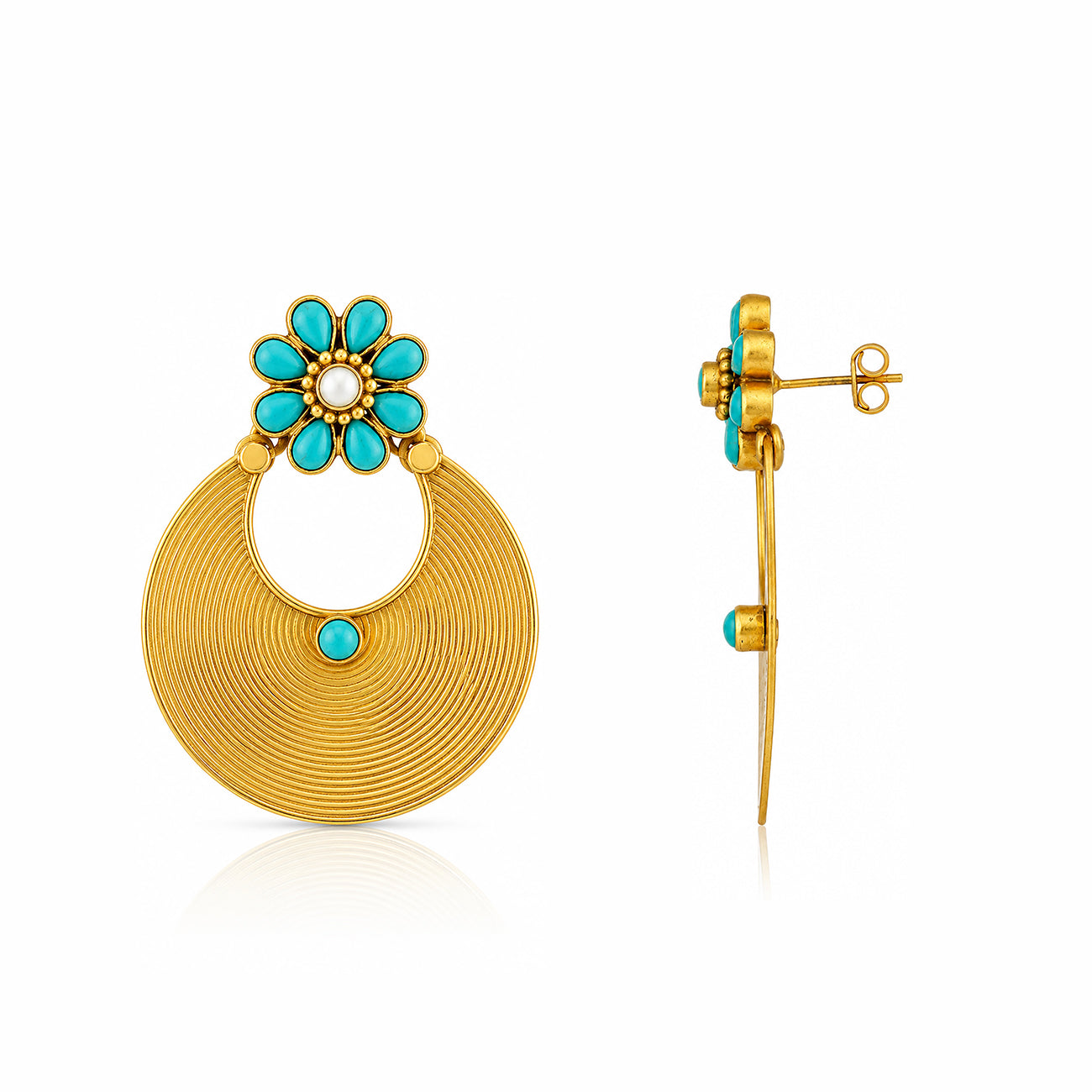 Turquoise Bloom 925 Sterling Silver Golden Halo Earrings