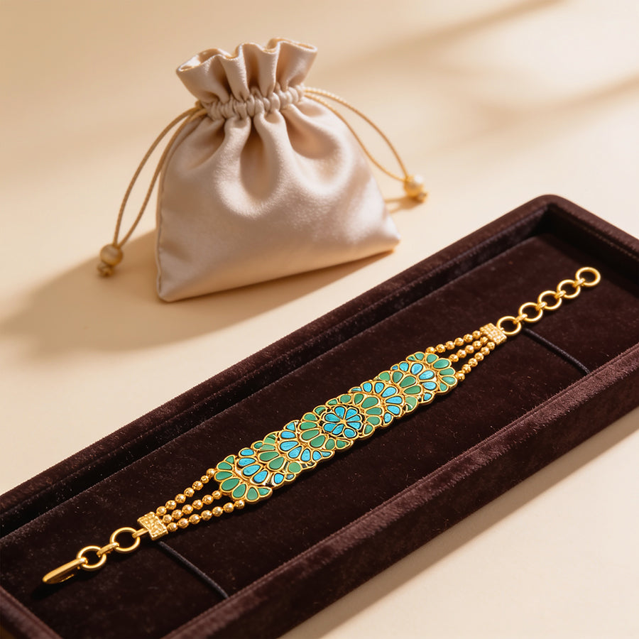 Turquoise Bloom 925 Sterling Silver Gold Plated Bracelet