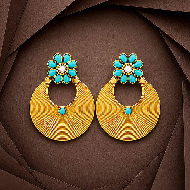Turquoise Bloom 925 Sterling Silver Golden Halo Earrings
