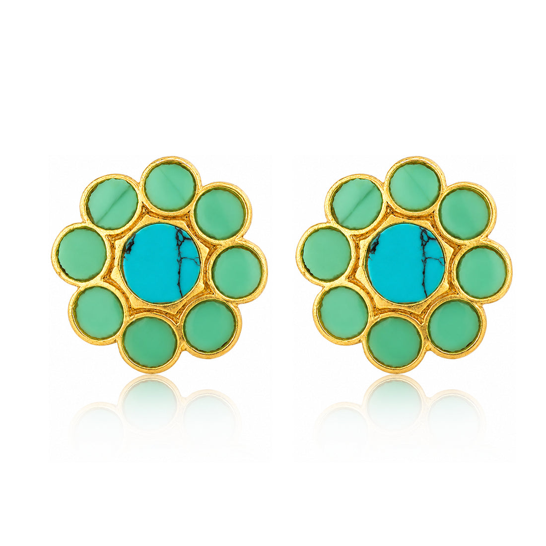 Turquoise Chakra 925 Sterling Silver Floral Stud Earrings