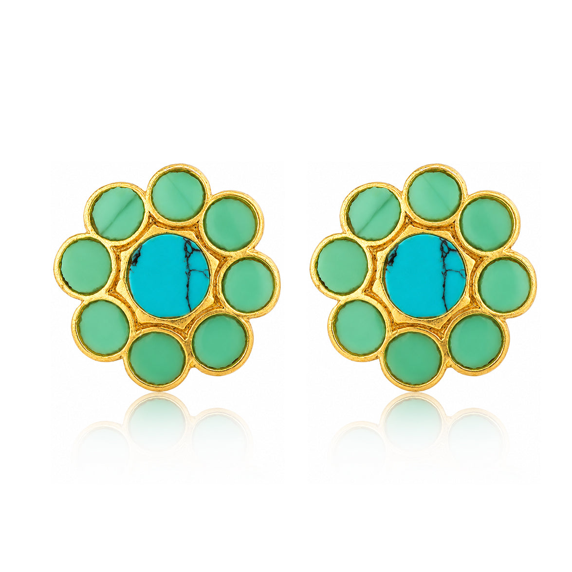 Turquoise Chakra 925 Sterling Silver Floral Stud Earrings