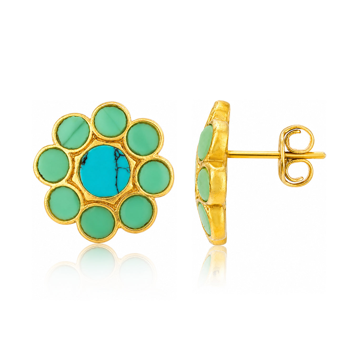 Turquoise Chakra 925 Sterling Silver Floral Stud Earrings