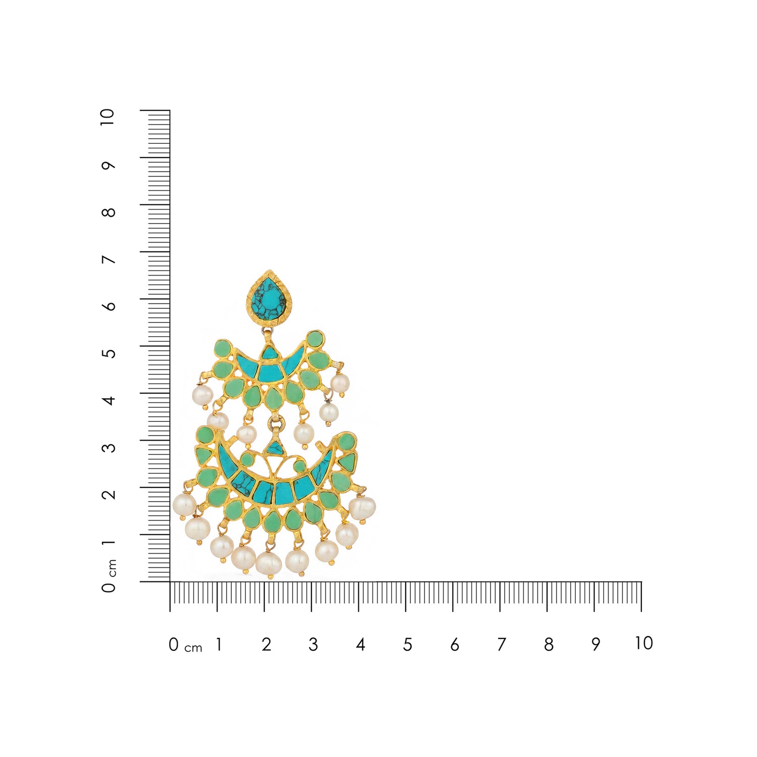 Turquoise Chandbali Golden Pearl 925 Sterling Silver Earring