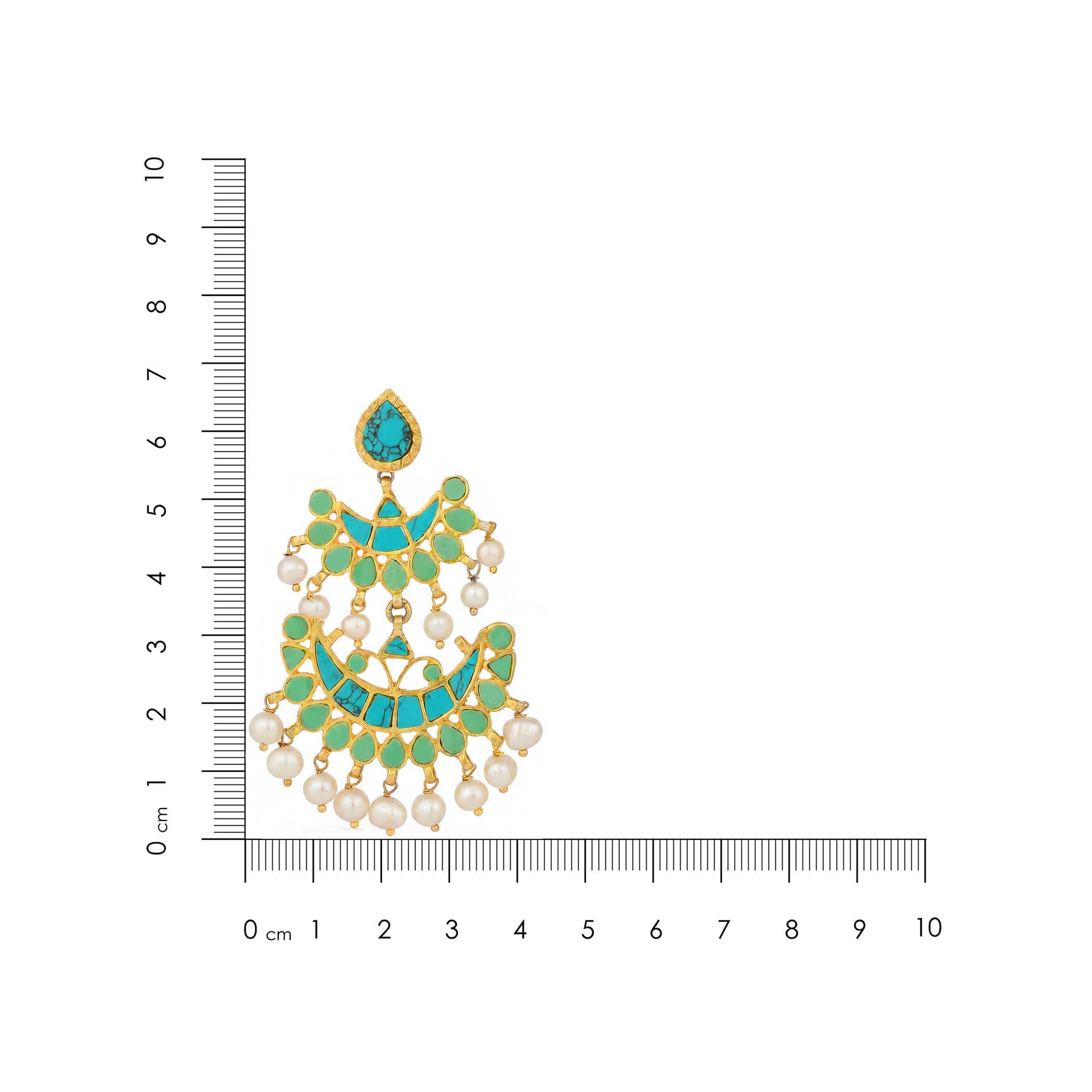 Turquoise Chandbali Golden Pearl 925 Sterling Silver Earring