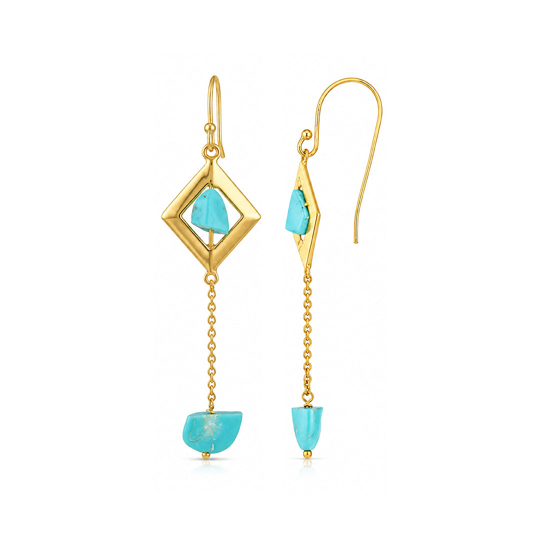 Turquoise Charm 925 Sterling Silver Chain Drop Earrings