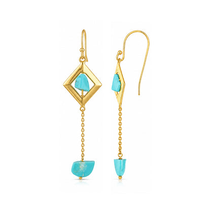 Turquoise Charm 925 Sterling Silver Chain Drop Earrings