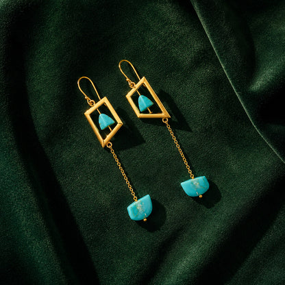 Turquoise Charm 925 Sterling Silver Chain Drop Earrings