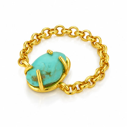 Turquoise Crown Golden Chain Artistic Statement Designer Ring