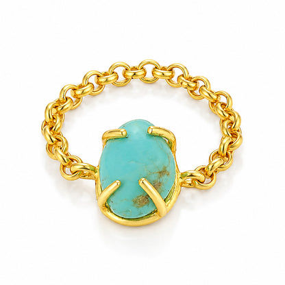 Turquoise Crown Golden Chain Artistic Statement Designer Ring