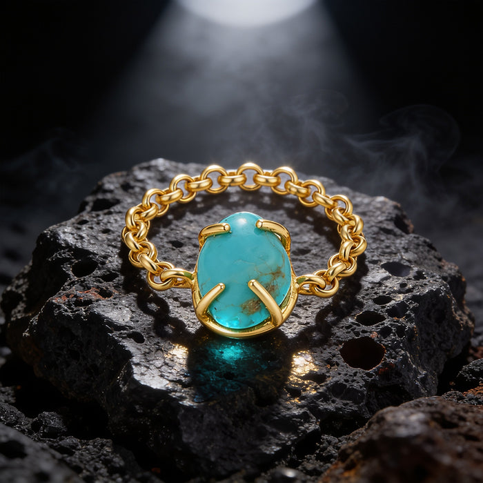 Turquoise Crown Golden Chain Artistic Statement Designer Ring
